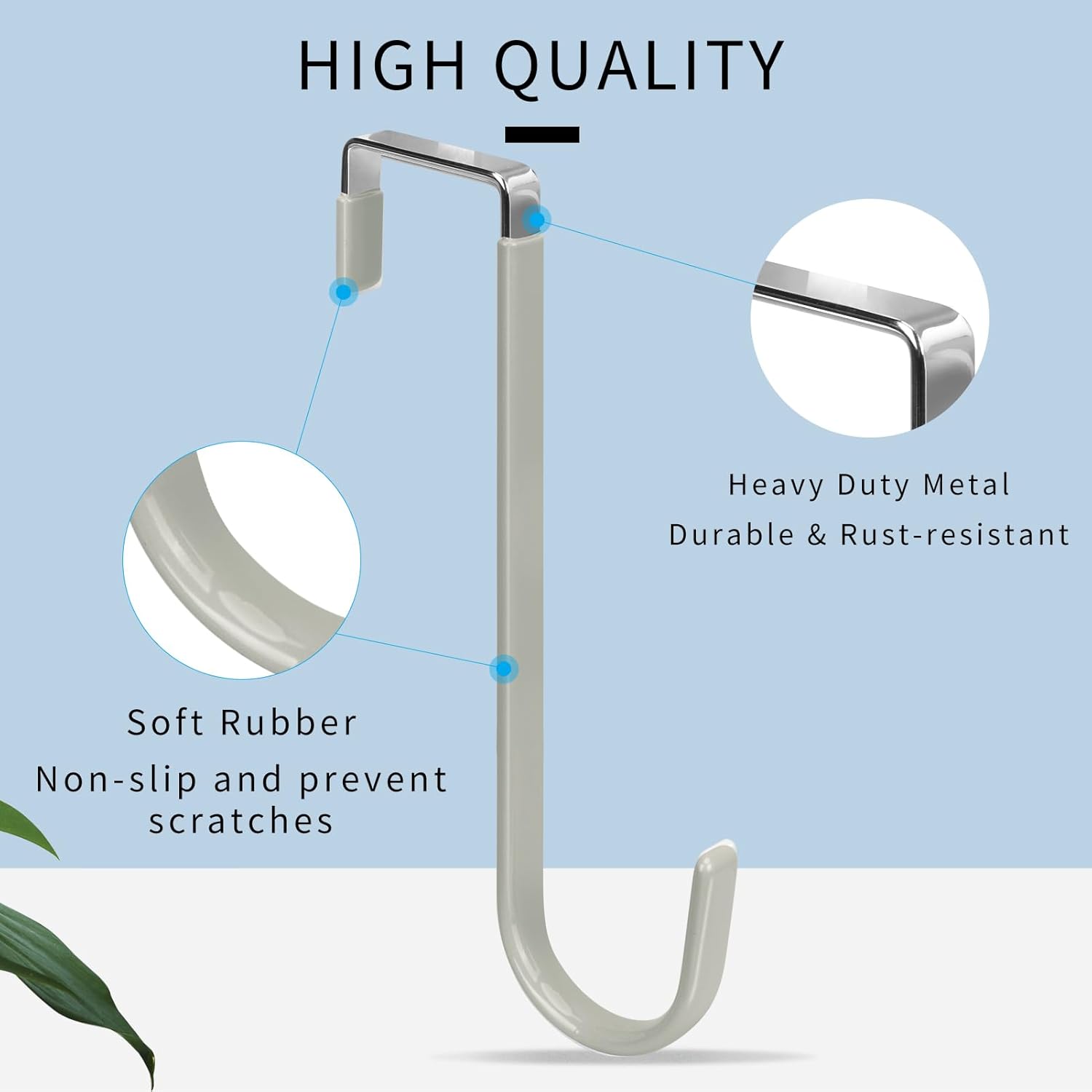 FYY Over The Door Hooks, 4 Pack Upgraded Long Door Hangers Hooks with Rubber Prevent Scratches