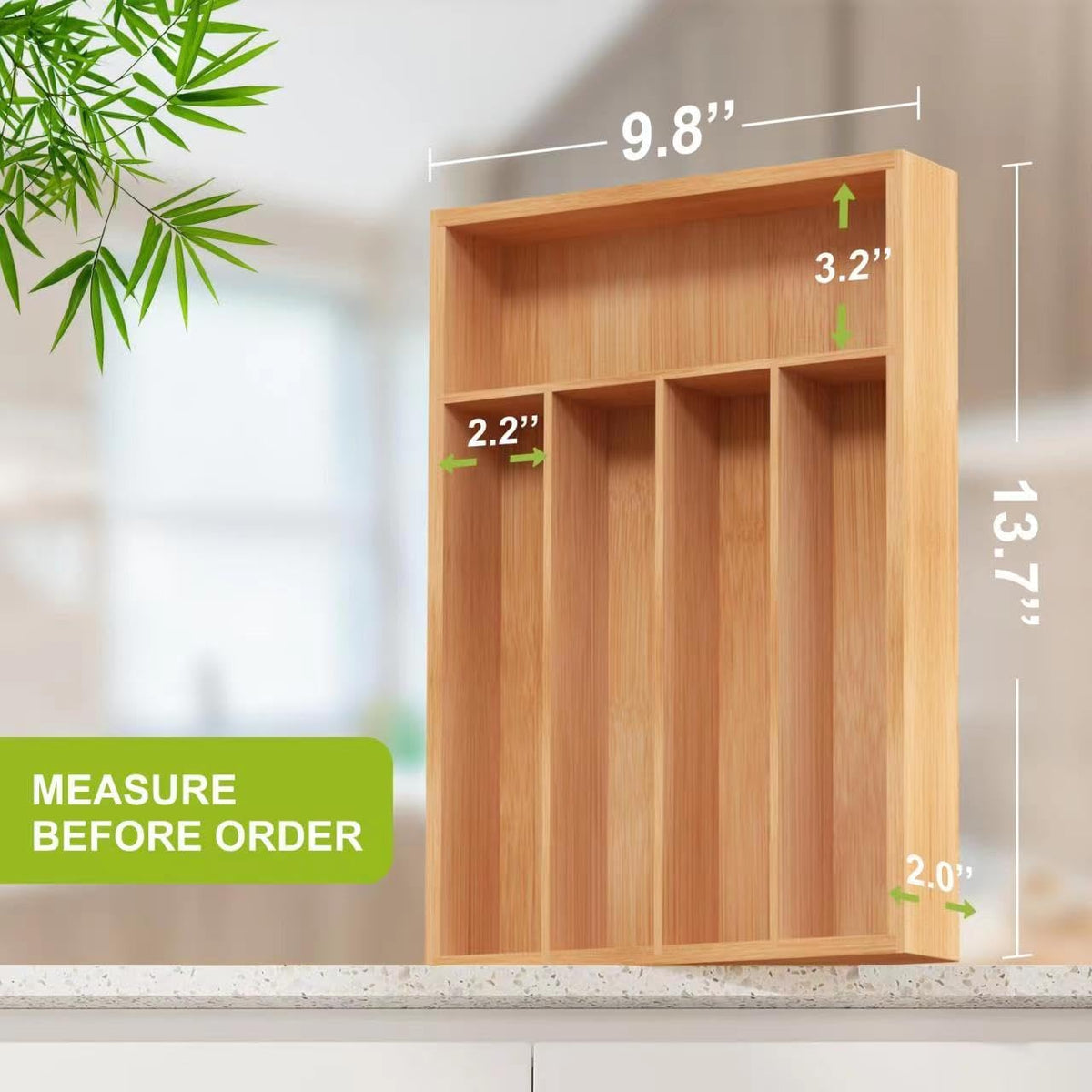 Bamboo Utensil Drawer Organizer, Kitchen Organizer for Flatware Cutlery, Silverware Tray for Drawer