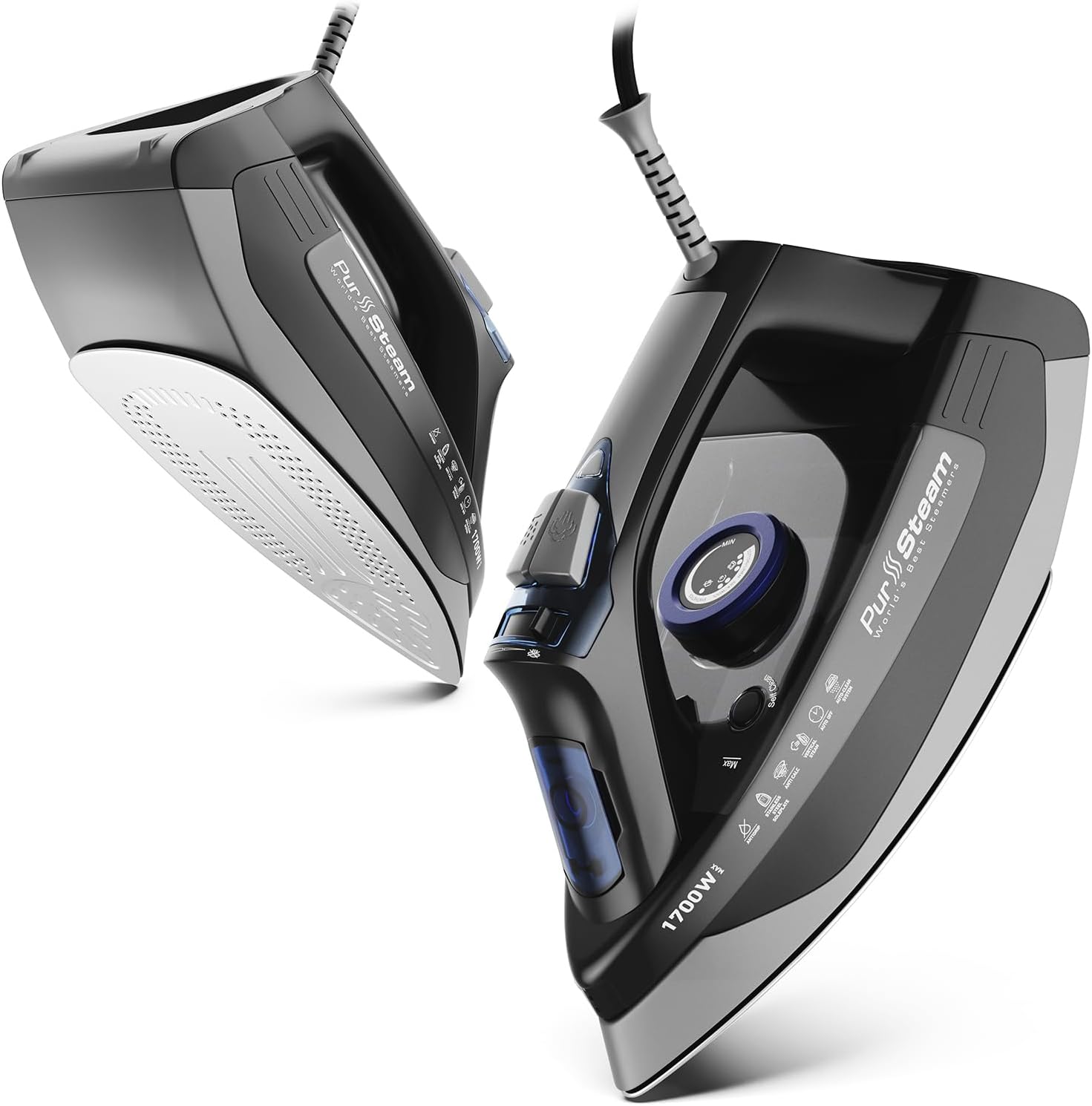 Pursteam Steam Iron for Clothes 1700W with Self-Cleaning Nonstick Stainless Steel Soleplate, Auto