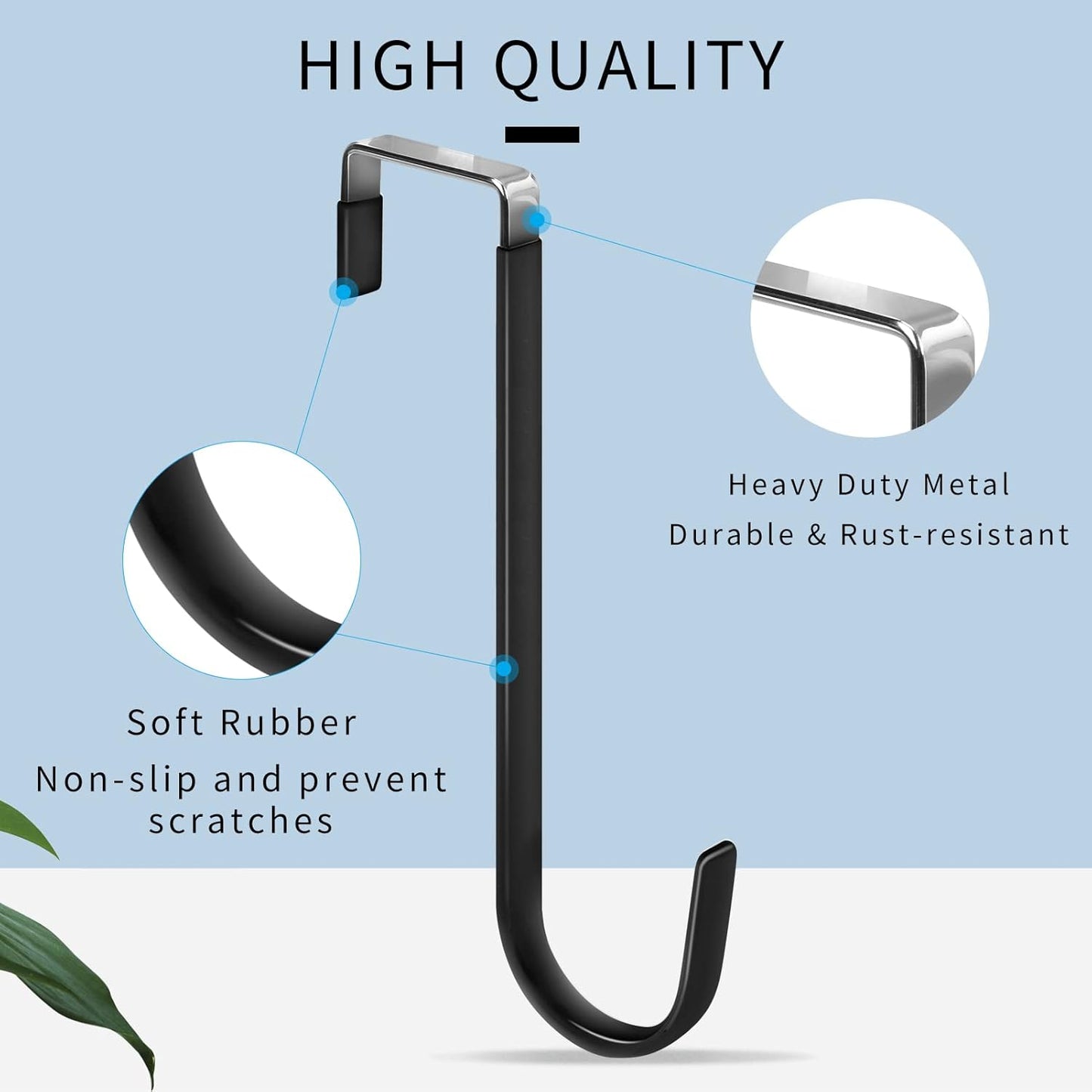 FYY Over The Door Hooks, 4 Pack Upgraded Long Door Hangers Hooks with Rubber Prevent Scratches