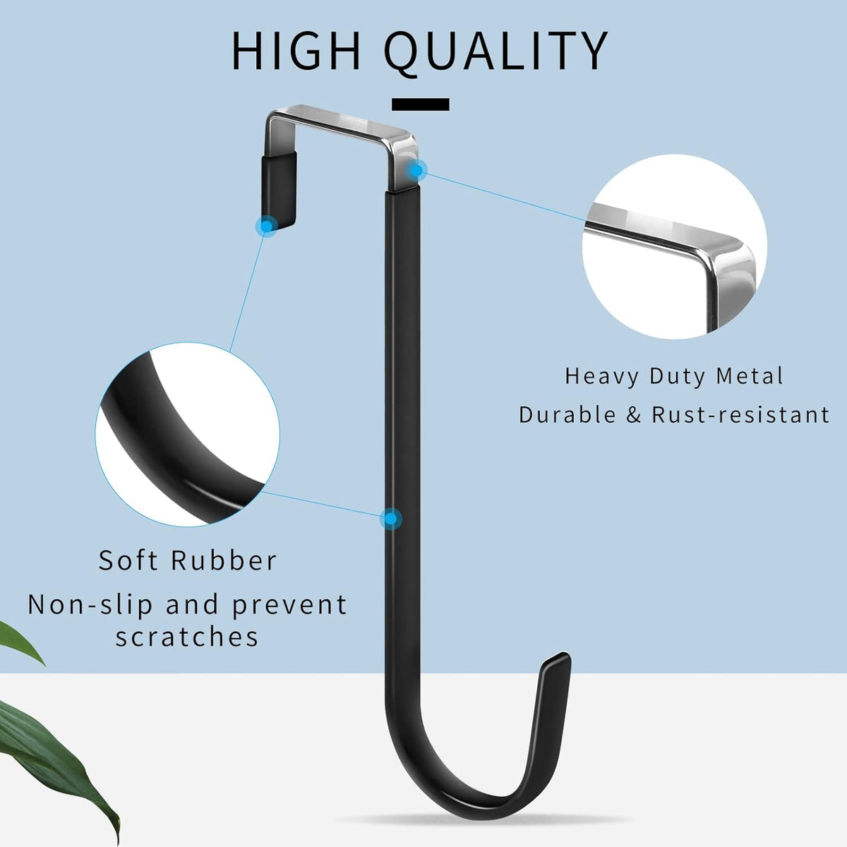 FYY Over The Door Hooks, 4 Pack Upgraded Long Door Hangers Hooks with Rubber Prevent Scratches