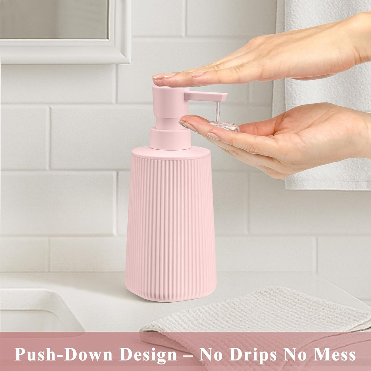 Pink 2 Pack Hand Soap Dispensers with No Rust Pump for Bathroom Kitchen or Vanity Countertops
