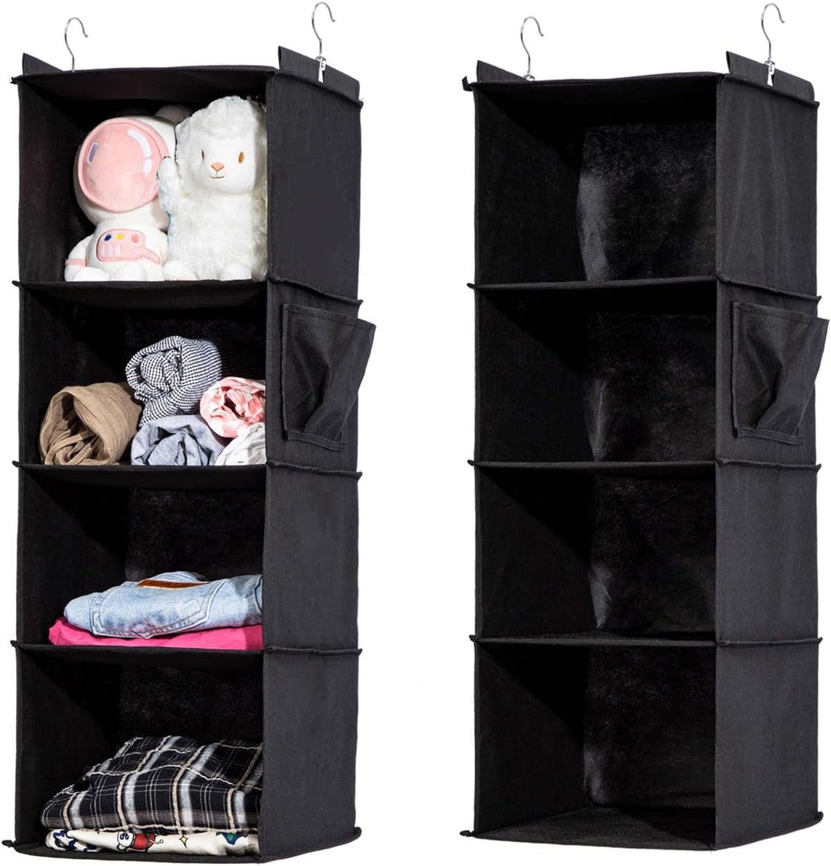 2 Packs Hanging Closet Organizer, 4-Shelf Closet Organizers and Storage with Side Pockets