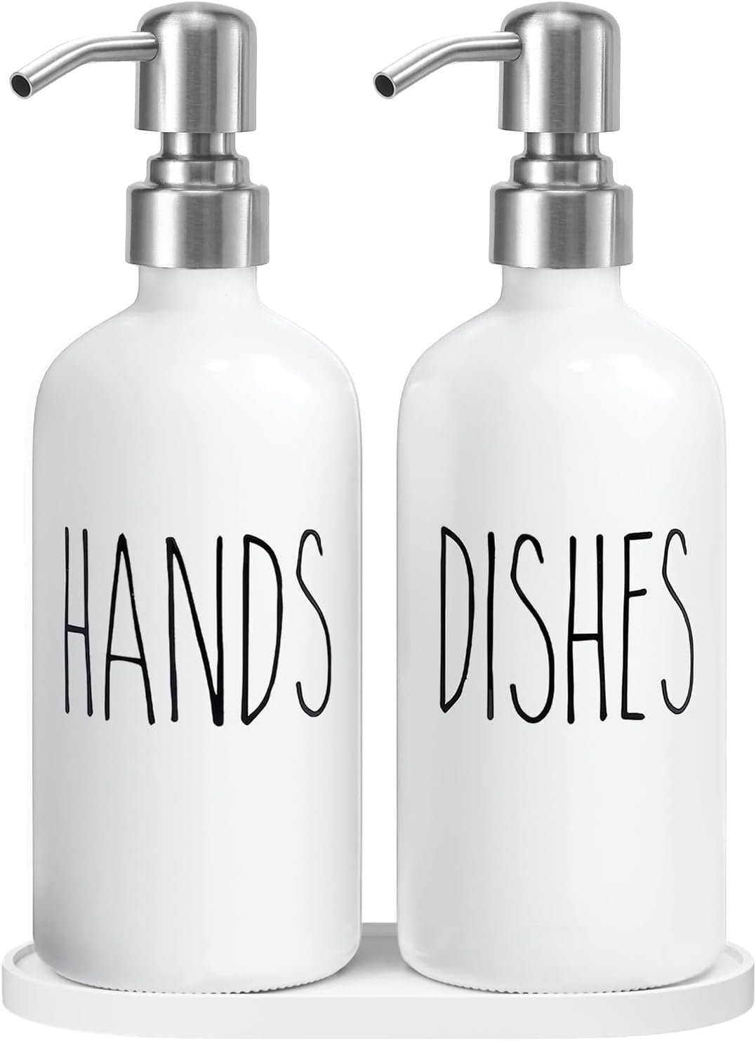 MOMEEMO Soap Dispenser for Kitchen Sink, White Soap Dispenser with Silver Metal Pump, Suitable for