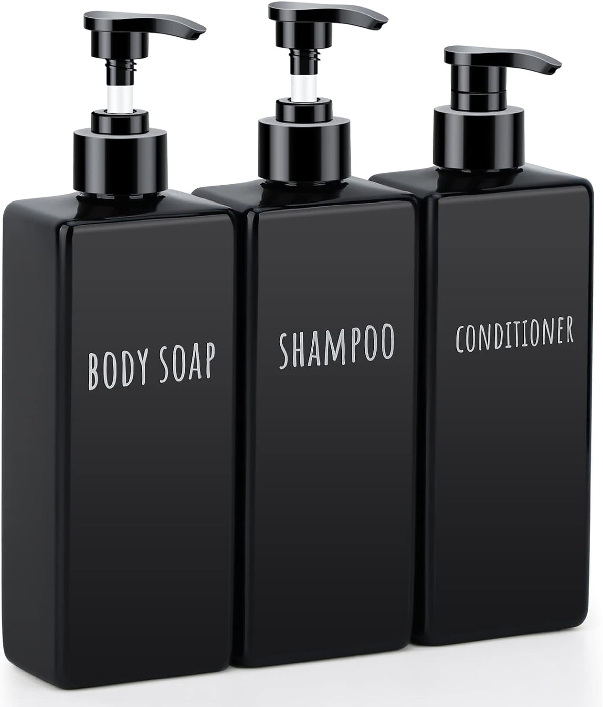 Segbeauty Plastic Square Soap Dispenser Black, 3pcs 16.9oz Refillable Shampoo and Conditioner