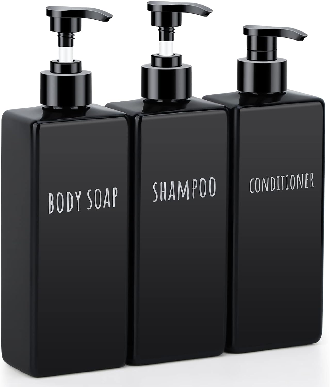 Segbeauty Plastic Square Soap Dispenser Black, 3pcs 16.9oz Refillable Shampoo and Conditioner