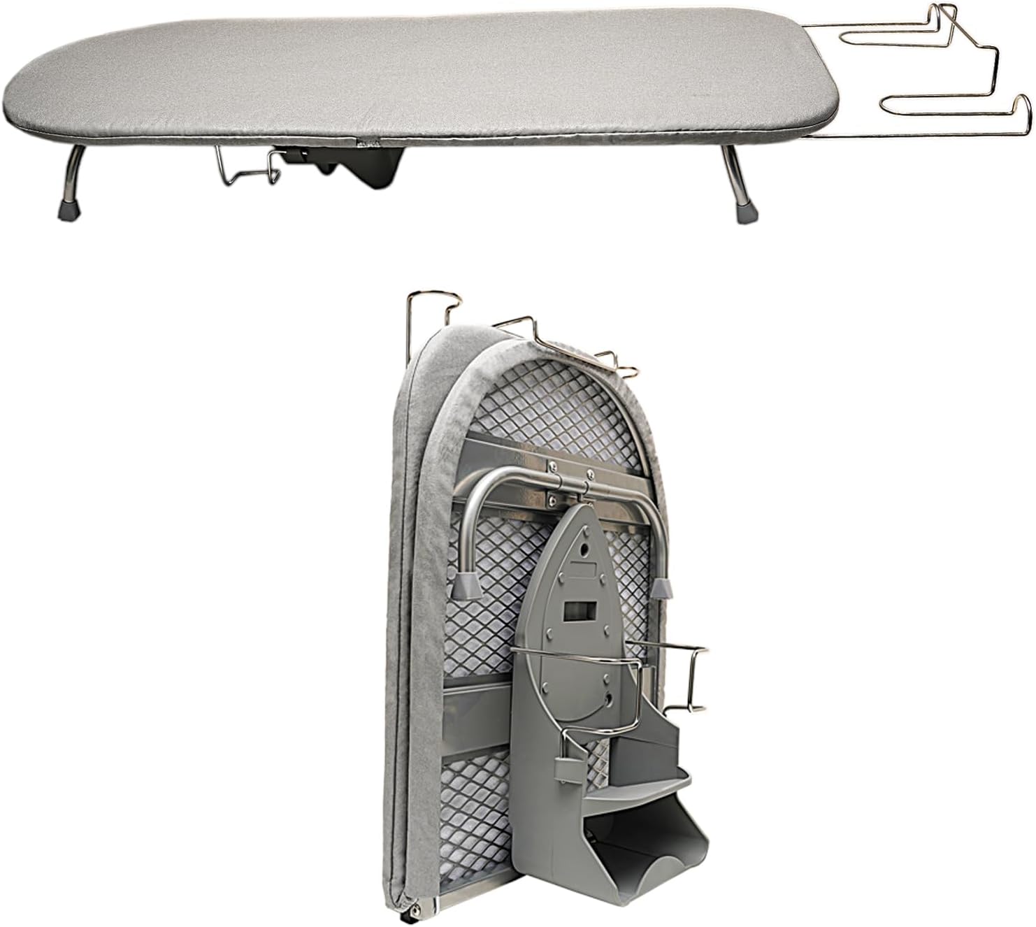 Folding Tabletop Ironing Board with Iron Holder Rest, Portable Space Saving Small Metal Ironing