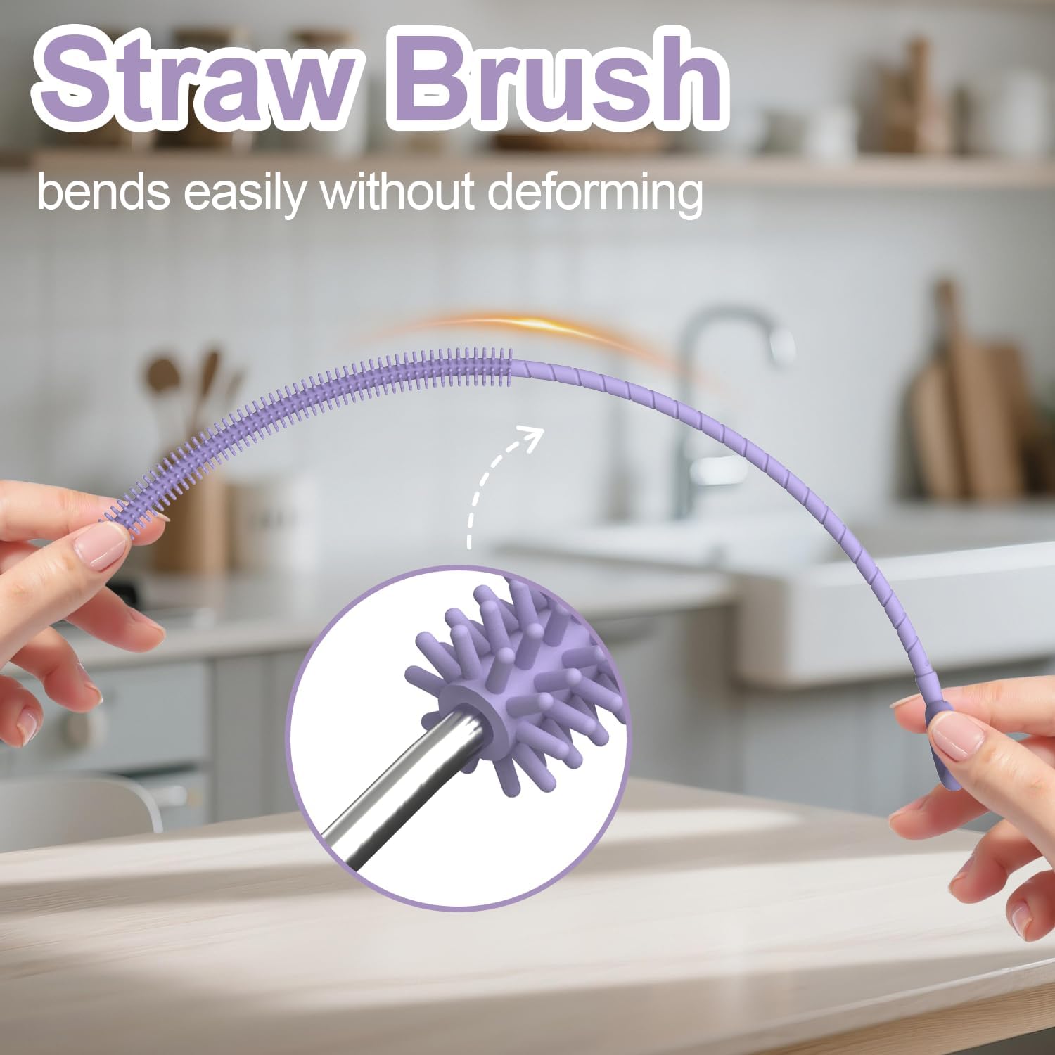 YOTIME Silicone Straw Cleaner Brush, 2 Pcs Reusable Straw Brush(6mm+9mm) for Cleaning Narrow & Wide