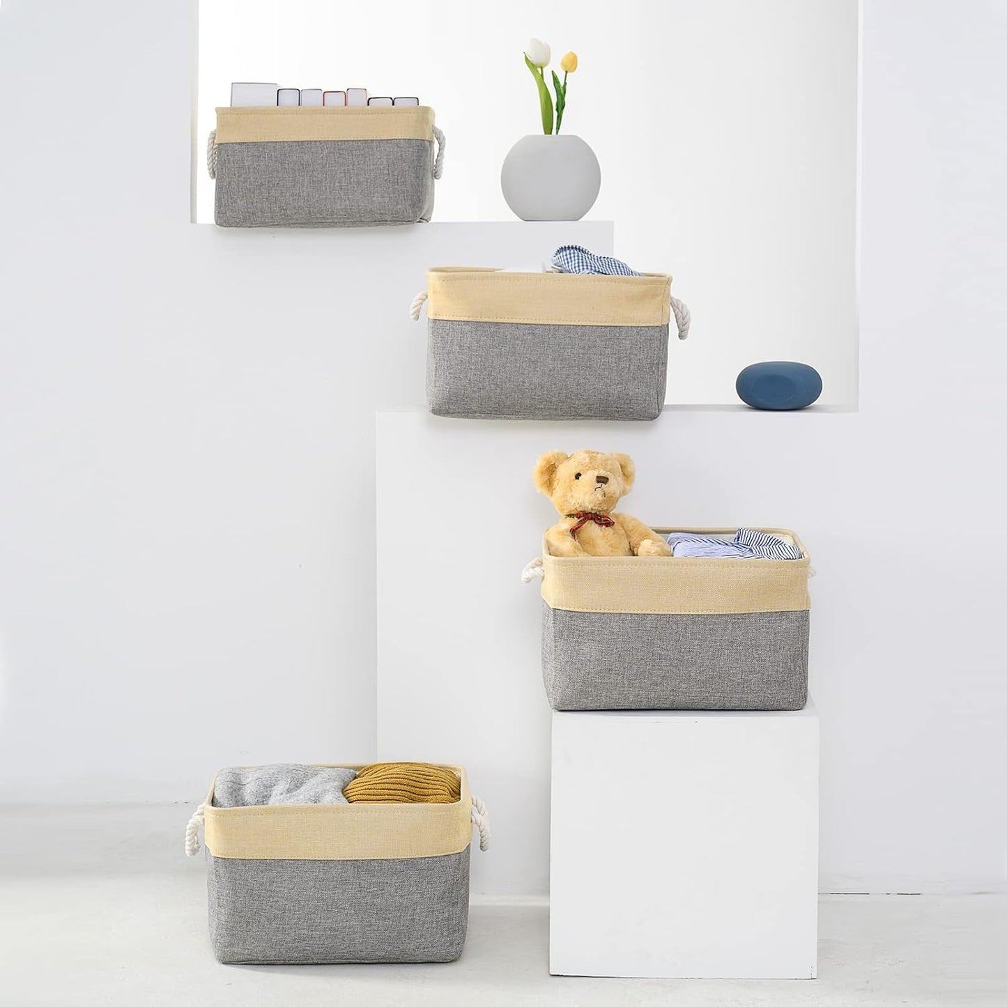 TheWarmHome Storage Basket for Organizing - 3 Pack 14x10x7 inch Large Collapsible Storage Bin for