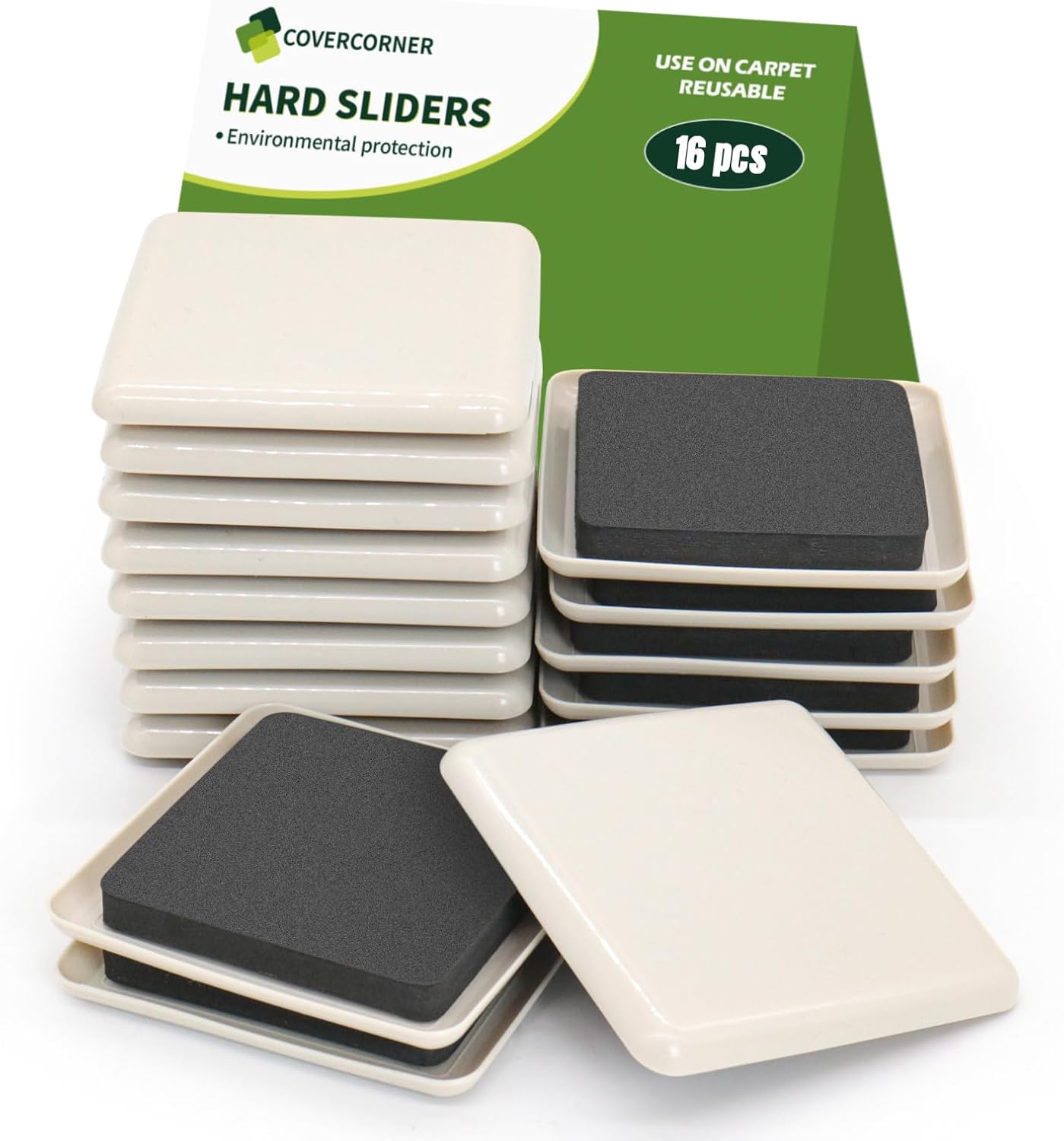 Furniture Sliders for Carpet 16 PCS - 3 1/2 inch Furniture Moving Slider Chair Legs Floors