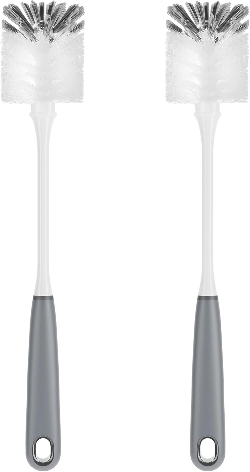 MR.SIGA Long Handle Bottle Brush, Flexible Scrub Brush for Water Bottles, Glasswares, Mugs, Gray, 2