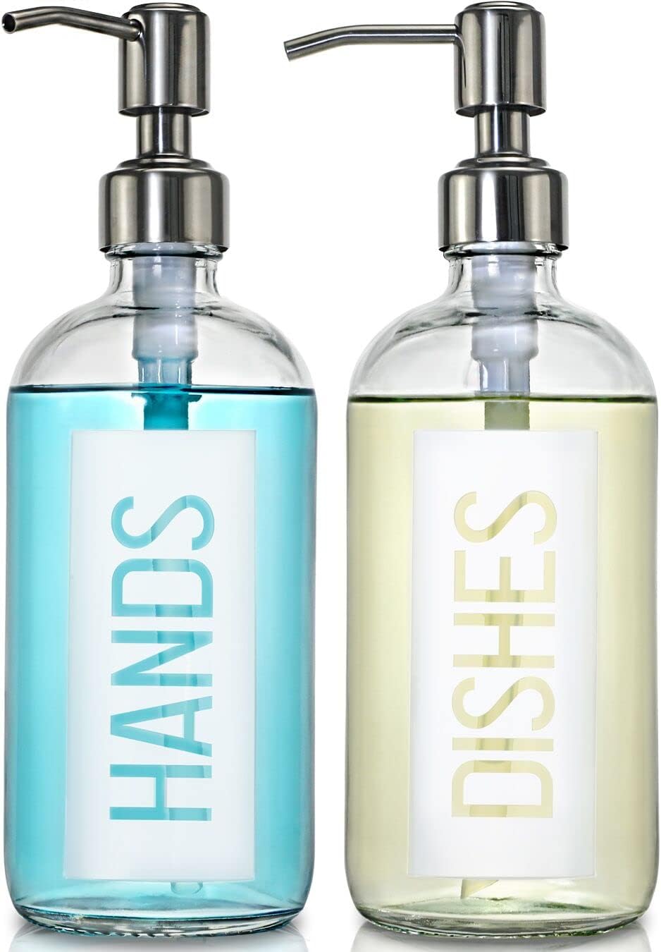 JASAI 2Pack 18OZ Glass Soap Dispenser with Rustproof 304 Stainless Steel Pump, Kitchen Soap