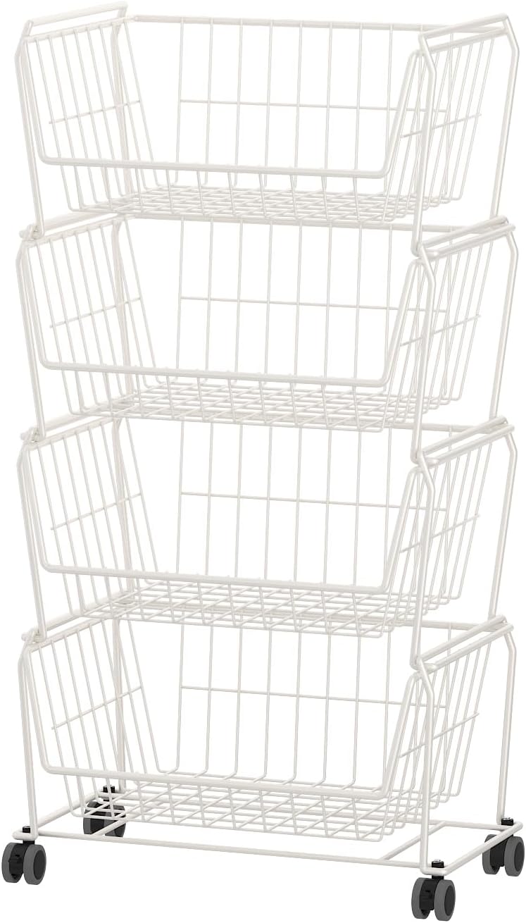 PUSDON Stackable Metal Storage Carts, Dual Use Shelf for Kitchen Fruit Vegetable Baskets with