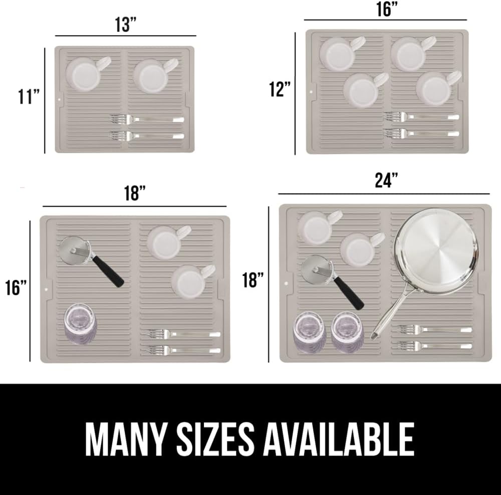 GORILLA GRIP 100% BPA-Free Patented Silicone Dish Drying Mat for Kitchen Counter, 18x16 Inch, Water