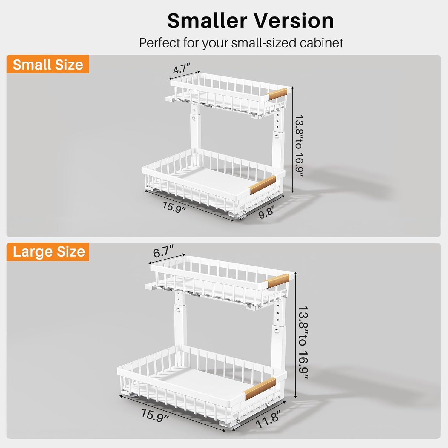 PXRACK 2 Pack Under Sink Organizer,Adjustable Height,2 Tier Pull Out Under Cabinet Organizer,Slide