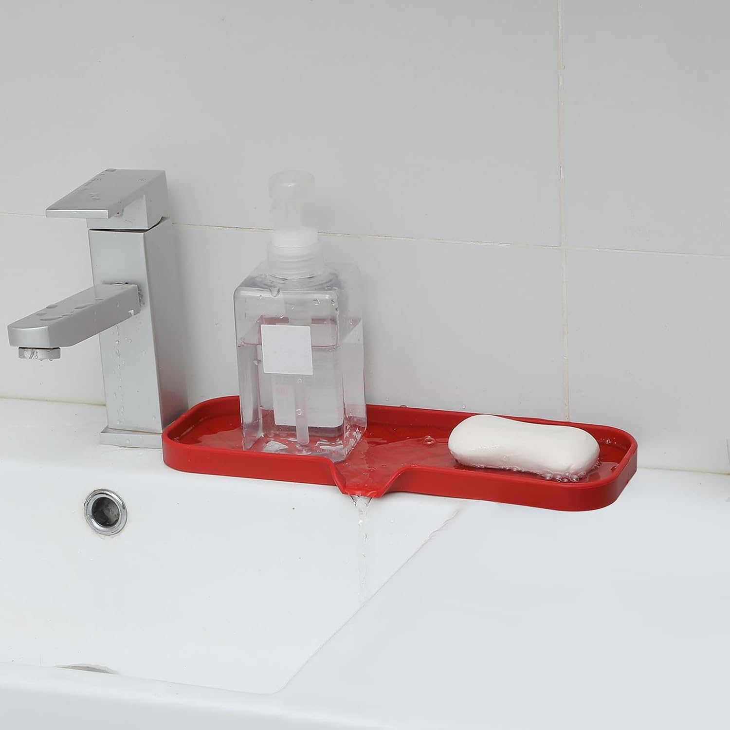 Silicone Bathroom Soap Dishes with Drain Spout-Bathroom and Kitchen Sink Organizer,Sponge