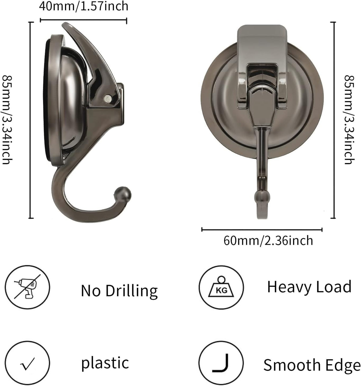 Suction Cup Hooks for Shower, 4 Pack, Bathroom, Kitchen, Glass Door, Mirror, Tile – Loofah, Towel