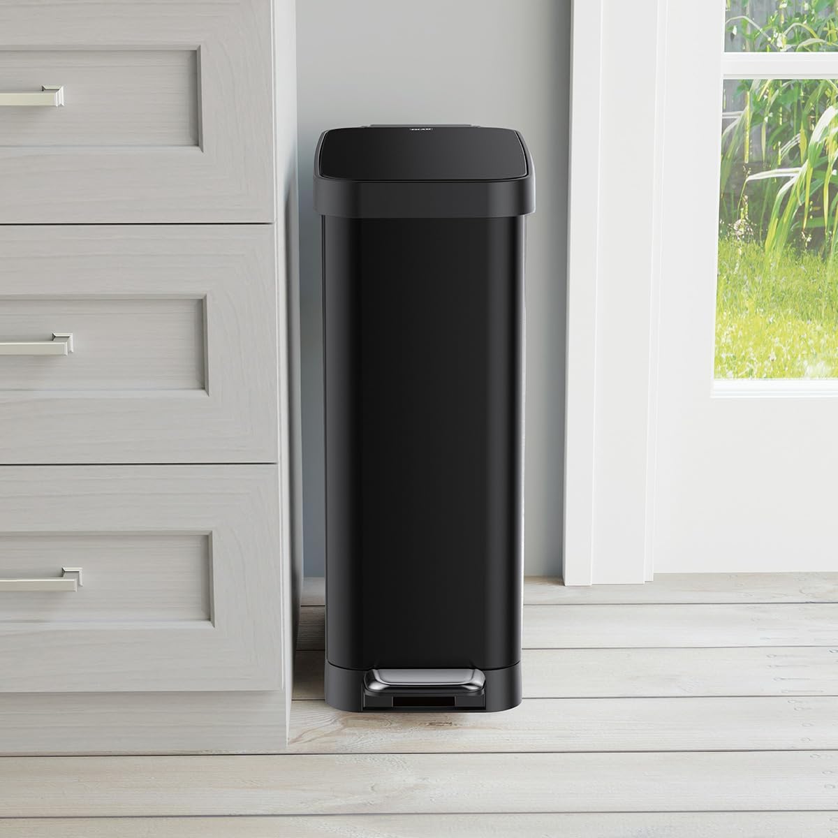 Glad Slim Trash Can with Clorox Odor Protection - Narrow Kitchen Garbage Bin with Soft Close Lid
