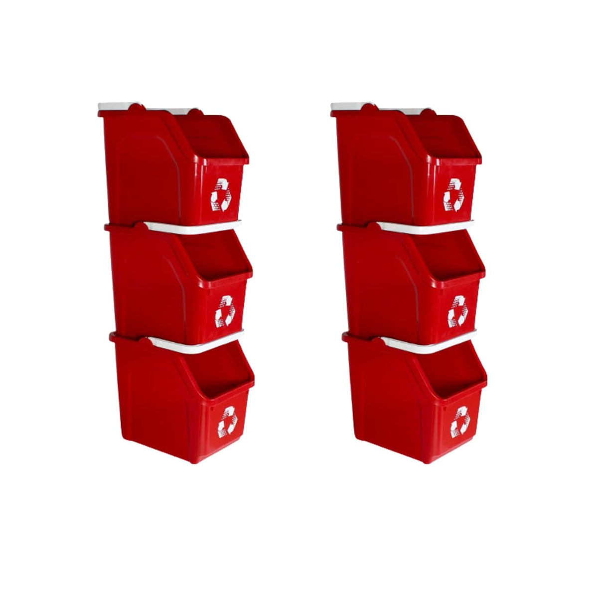 6 Gallon Stackable Recycling Bins for Homes, Garages, Offices Made of 100% Recycled Plastic - (Red