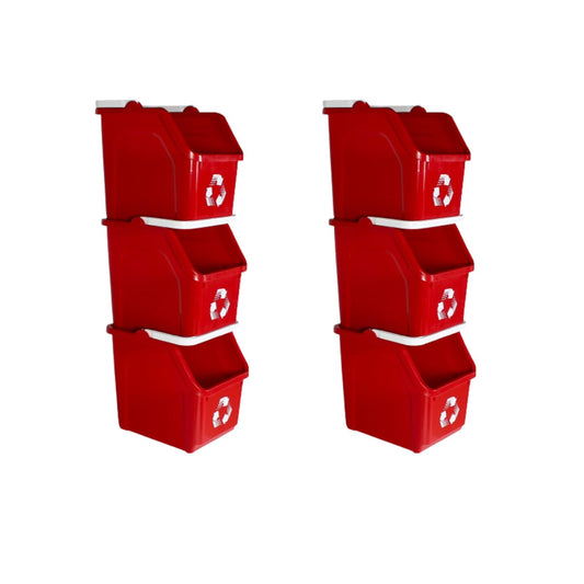 6 Gallon Stackable Recycling Bins for Homes, Garages, Offices Made of 100% Recycled Plastic - (Red