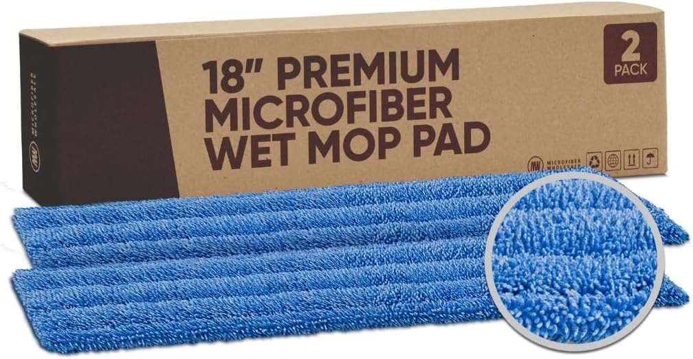 Microfiber Wholesale 18" Absorbent Microfiber Wet Mop Pad - Reusable, Machine Washable, Refills (2