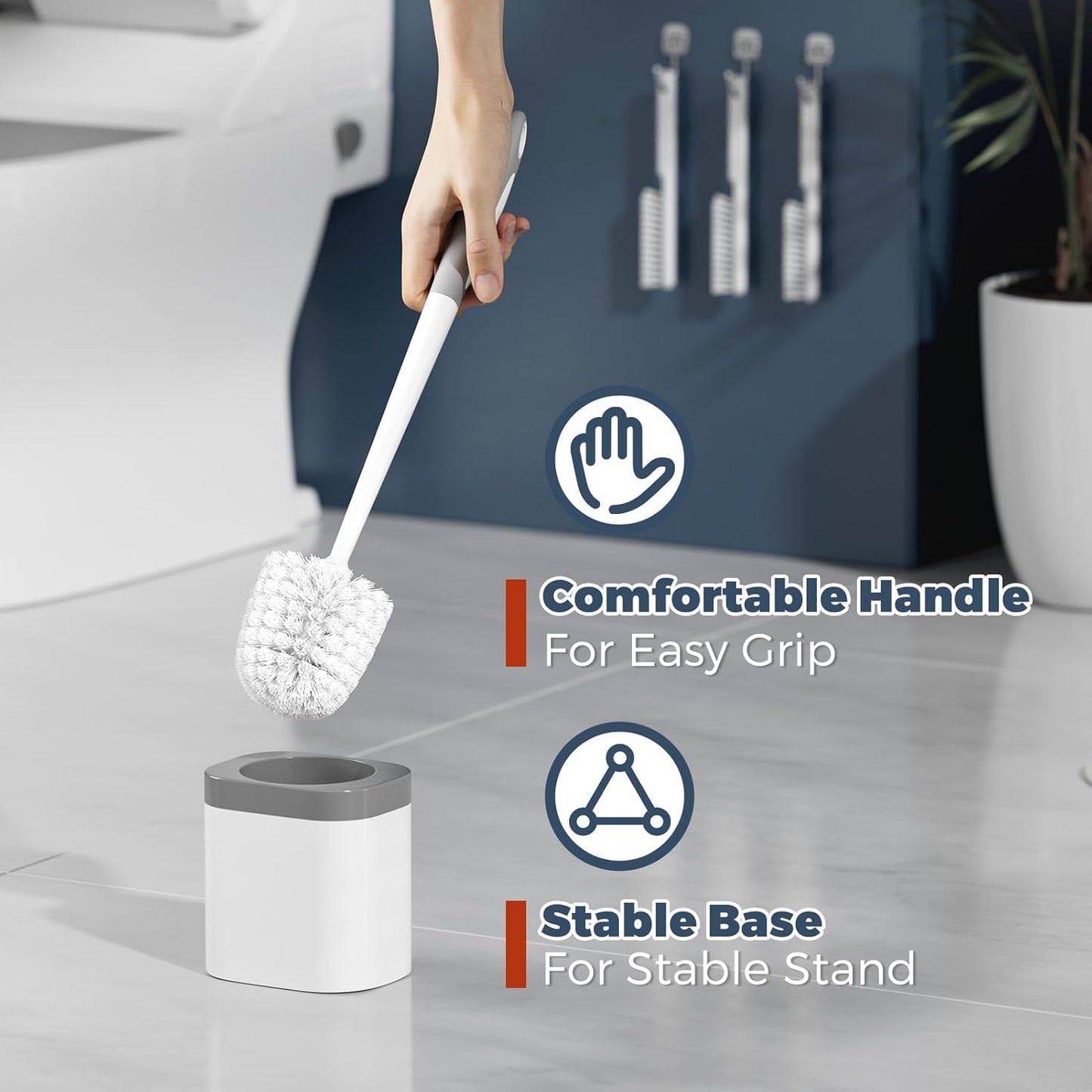Toilet Brush, 3 Pack Toilet Brush and Holder Set Bathroom Accessories, Toilet Bowl Brush and Holder