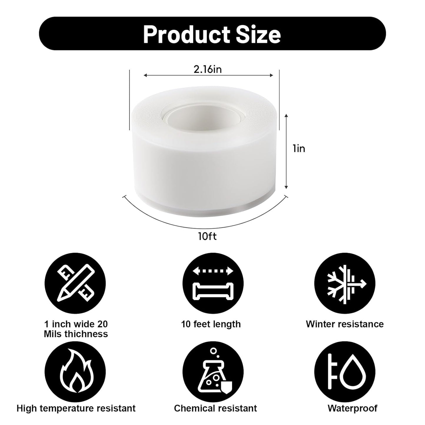 Self Fusing Silicone Tape 2 Rolls 1 in x 10' White Waterproof Rescue Tape Rubber Leak Silicone