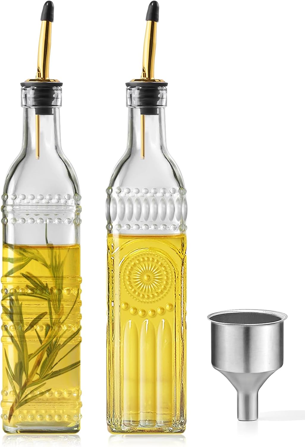 2 Pcs Olive Oil Dispenser Bottle for Kitchen,17oz Clear Glass Cooking Oil and Vinegar Dispenser