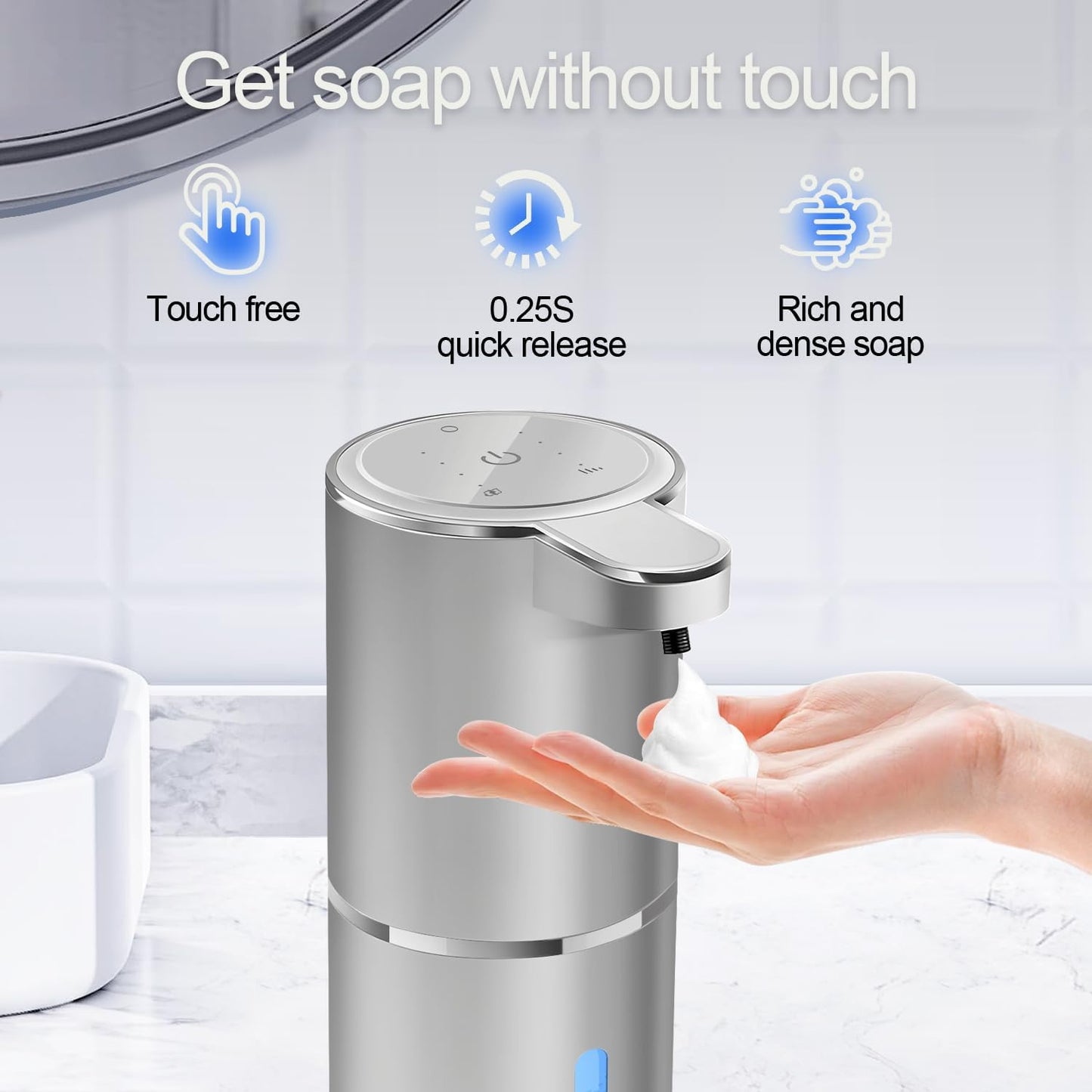 Automatic Foaming Soap Dispenser - Hand Free Pump Touchless Soap Dispenser USB Rechargeable
