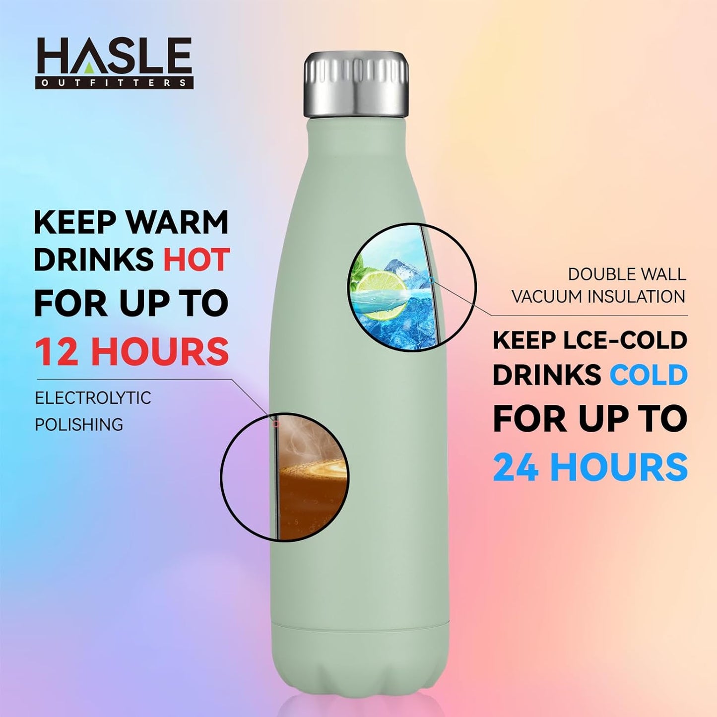HASLE OUTFITTERS 17oz Stainless Steel Water Bottles Bulk, Vacuum Insulated Water Bottles Double
