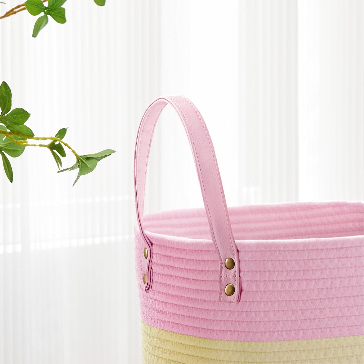 VIPOSCO Tall Laundry Basket, Large Dirty Clothes Hamper with Leather Handle, Woven Rope Storage
