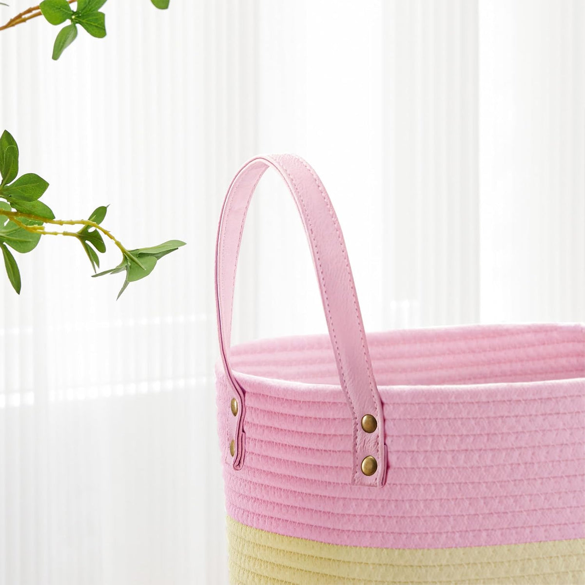 VIPOSCO Tall Laundry Basket, Large Dirty Clothes Hamper with Leather Handle, Woven Rope Storage