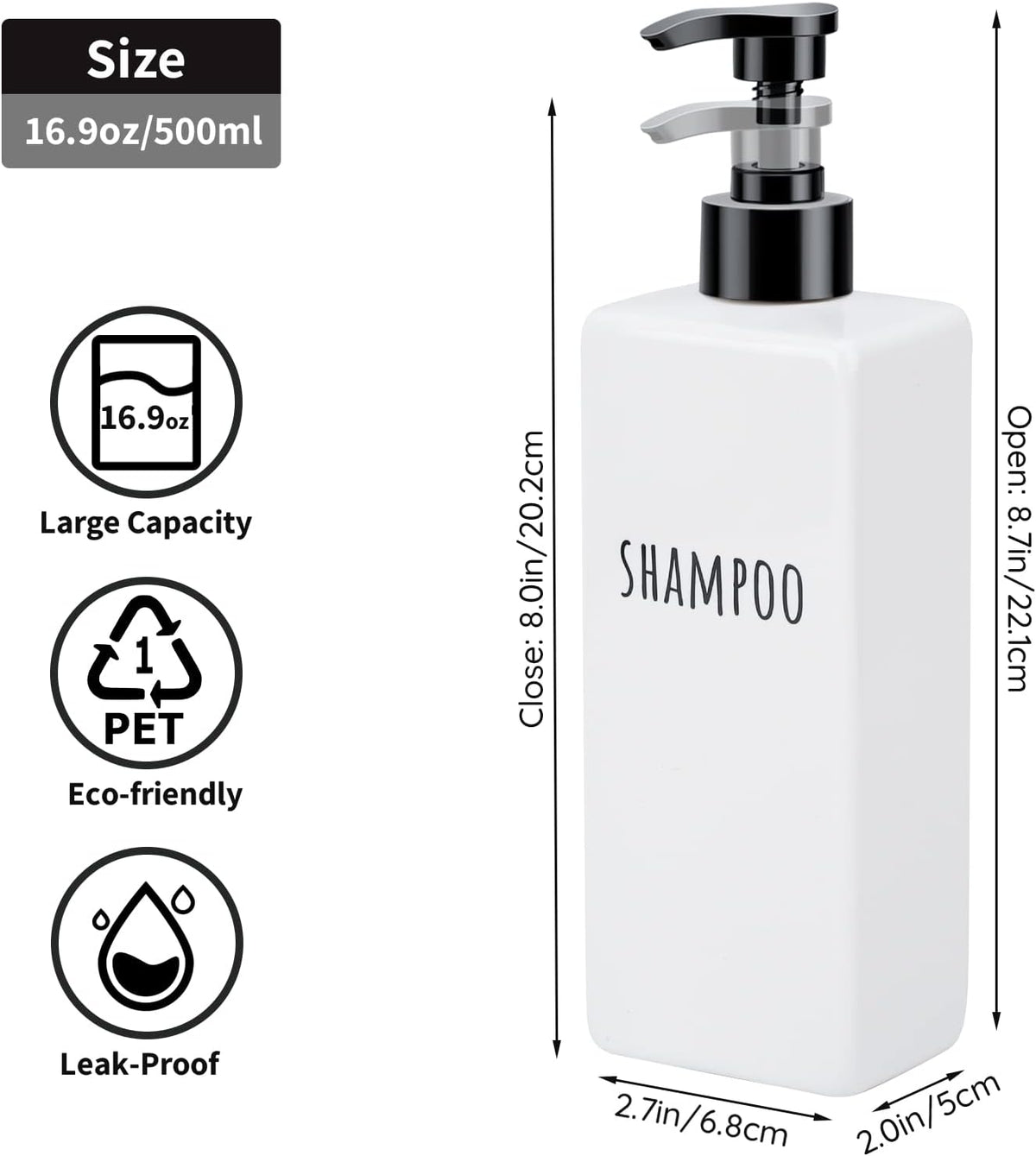 Segbeauty Plastic Soap Dispenser, 3pcs 16.9oz Refillable Shampoo Bottles White, 500ml Empty Square