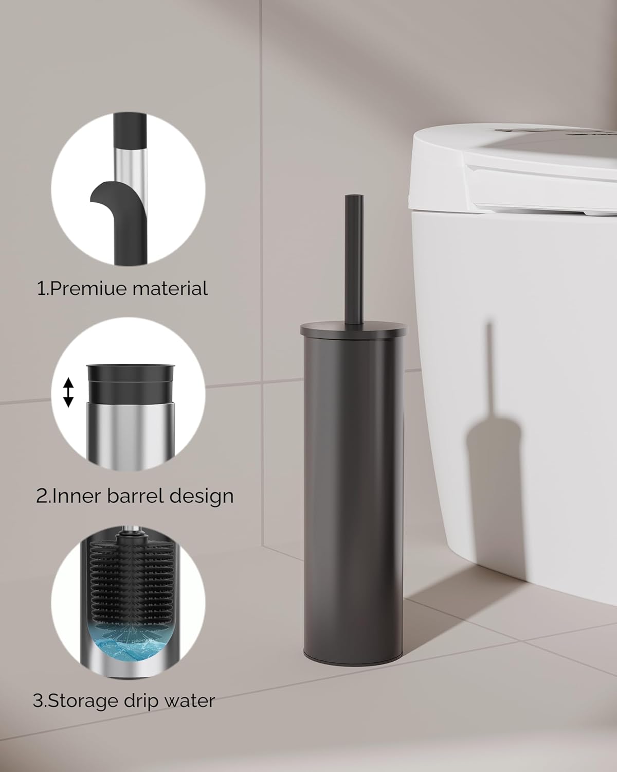 Toilet Brush and Holder Set, 2 Pack Stainless Steel Toilet Bowl Brush with Lid, Rust Proof Toilet