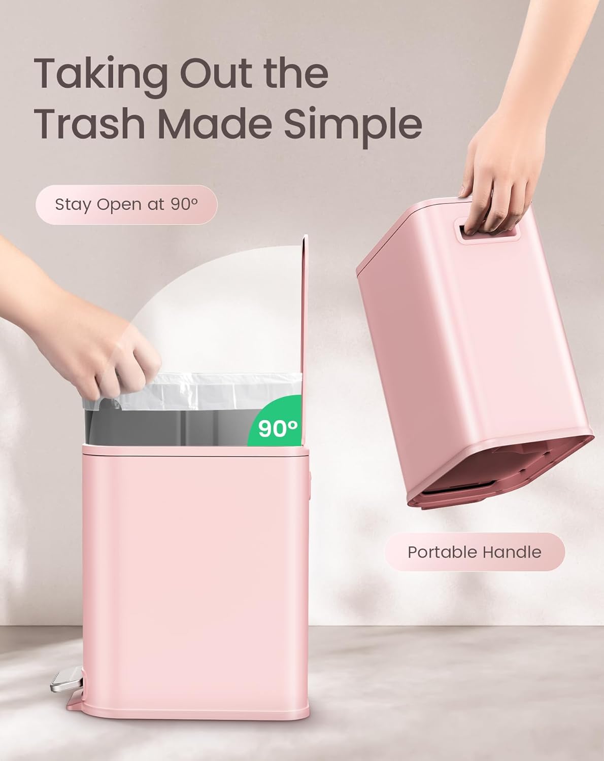 Cesun Small Bathroom Trash Can with Lid Soft Close, Step Pedal, 5 Liter / 1.3 Gallon Stainless