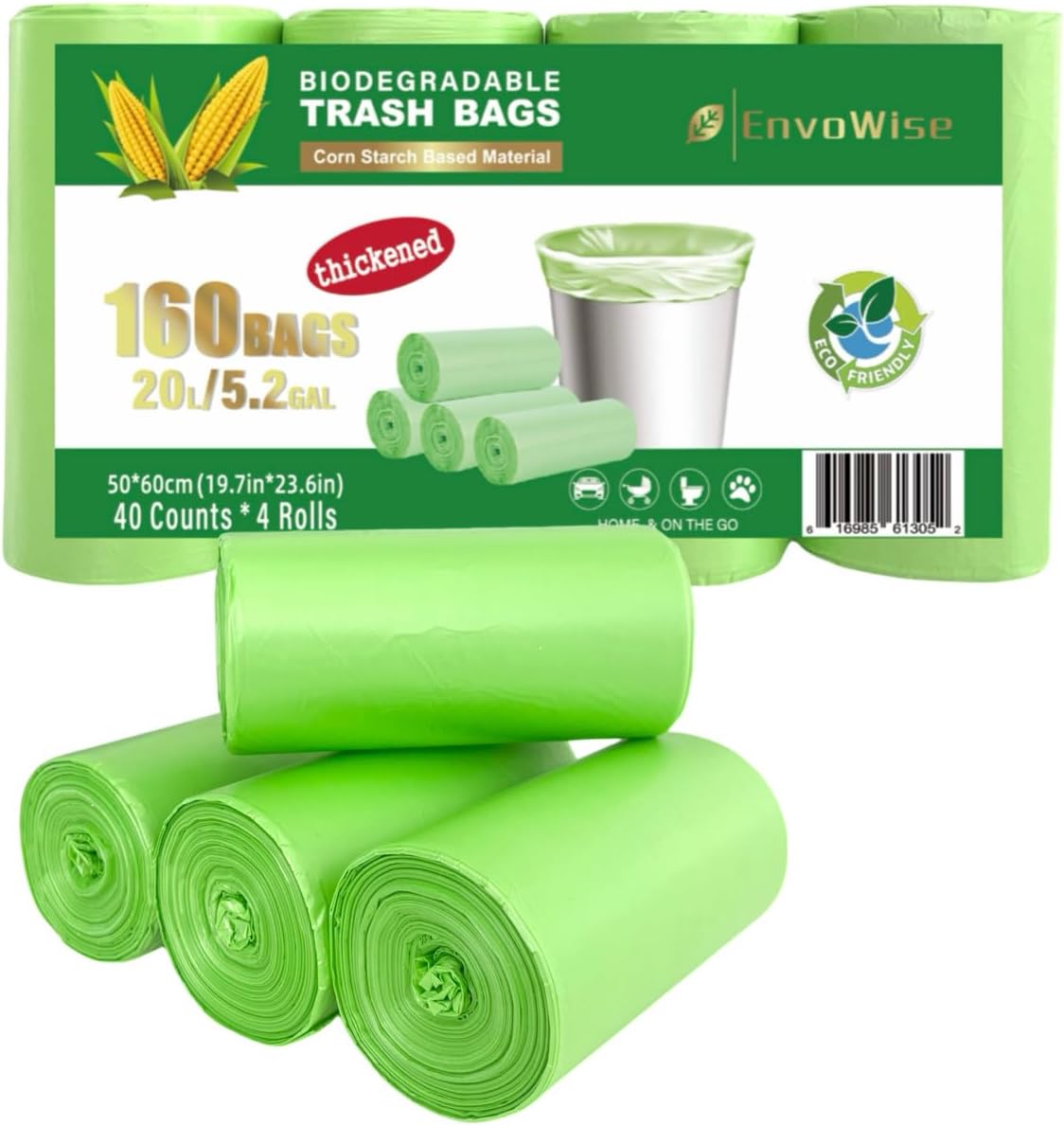 5.2 Gallon Biodegradable Trash Bags (THICKENED) | Eco Friendly, Unscented, 20L Strong Multipurpose