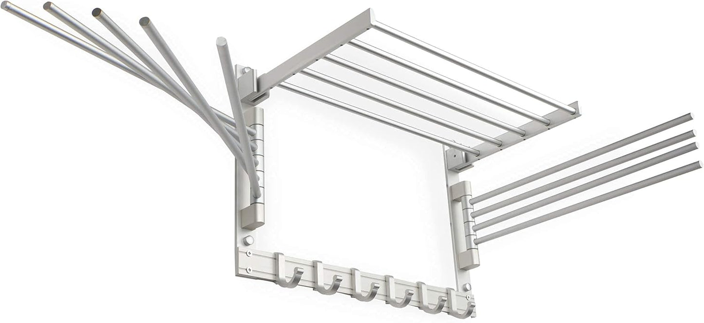 brightmaison BGT Wash Clothes Drying Rack Wall Mount Laundry Room Organizer with Hooks & Swing