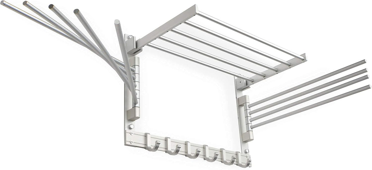 brightmaison BGT Wash Clothes Drying Rack Wall Mount Laundry Room Organizer with Hooks & Swing