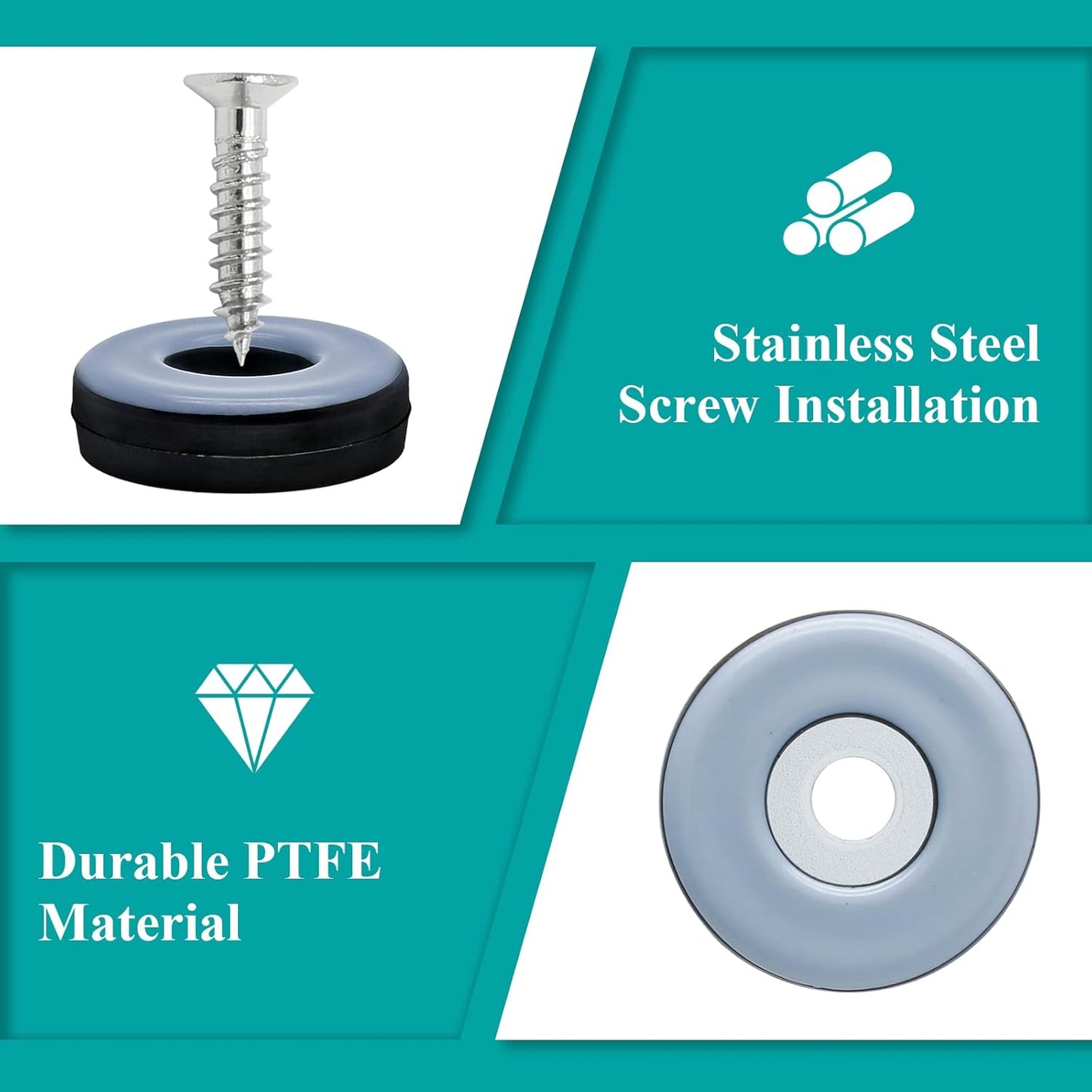 24pcs 1" (25mm) Screw on Furniture Sliders, Teflon Chair Leg Slides, Round Furniture Glides with