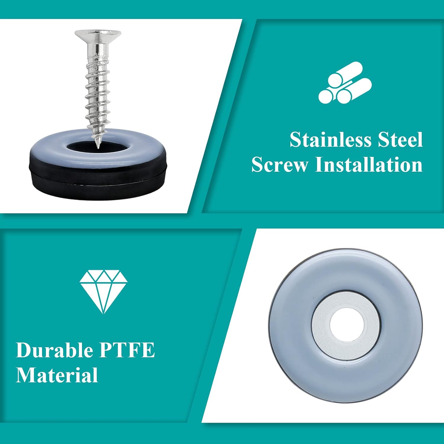 24pcs 1" (25mm) Screw on Furniture Sliders, Teflon Chair Leg Slides, Round Furniture Glides with