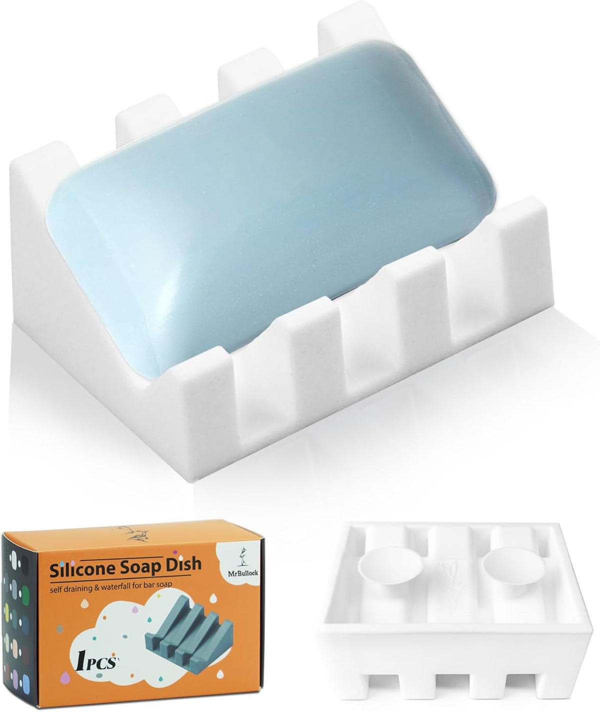 Silicone Soap Dish for Bar Soap Holder for Shower Bathroom Self Draining Waterfall Drying Tray Keep