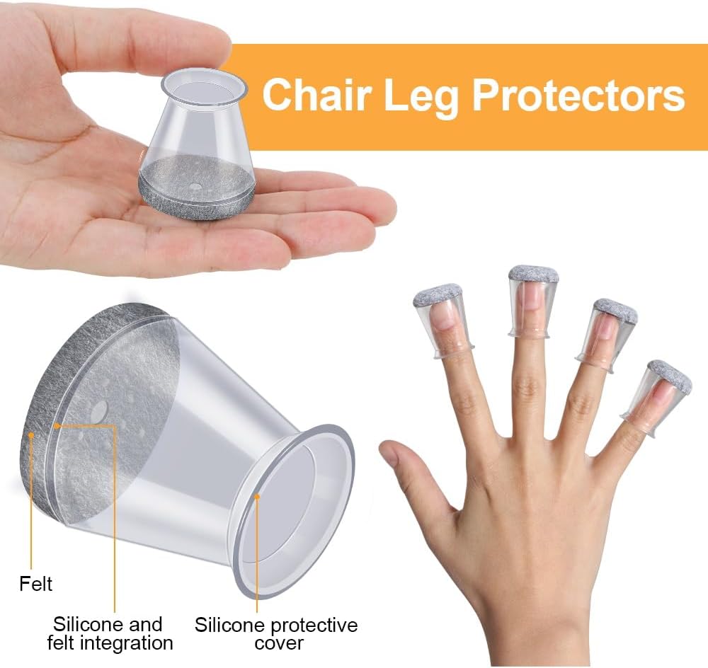 16 Pcs Chair Leg Protectors for Hardwood Floors, Silicone Felt Furniture Leg Cover Pad for