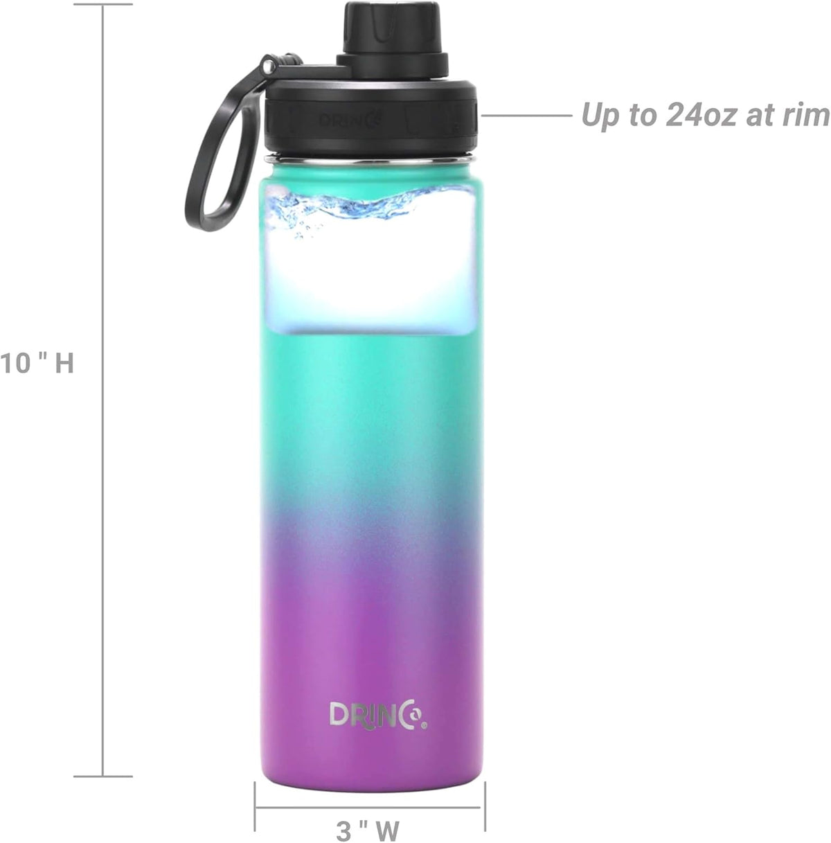 DRINCO Stainless Steel Water Bottle Spout Lid Vacuum Insulated Double Wall Water Bottle Wide Mouth