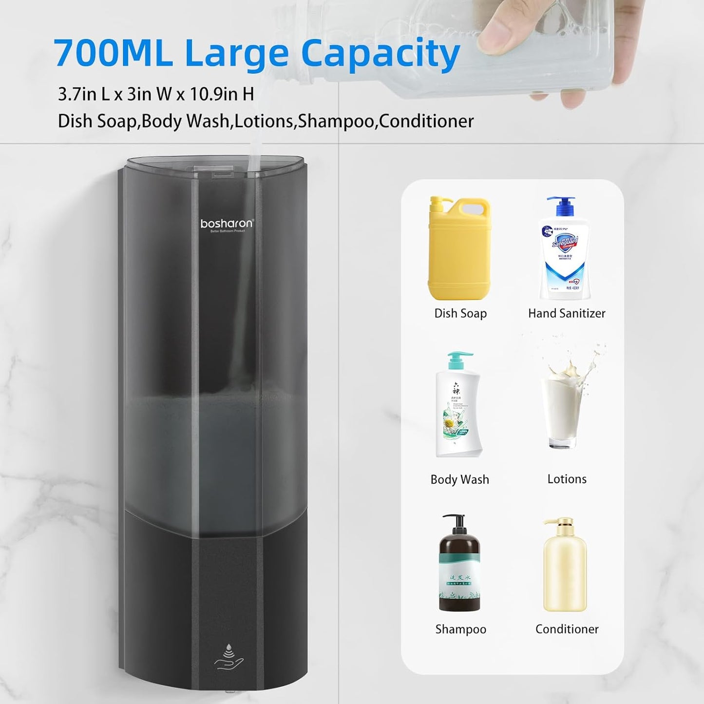 Automatic Soap Dispenser, Wall Mounted Liquid Soap Dispenser 24.6oz/700ml with Infrared Sensor