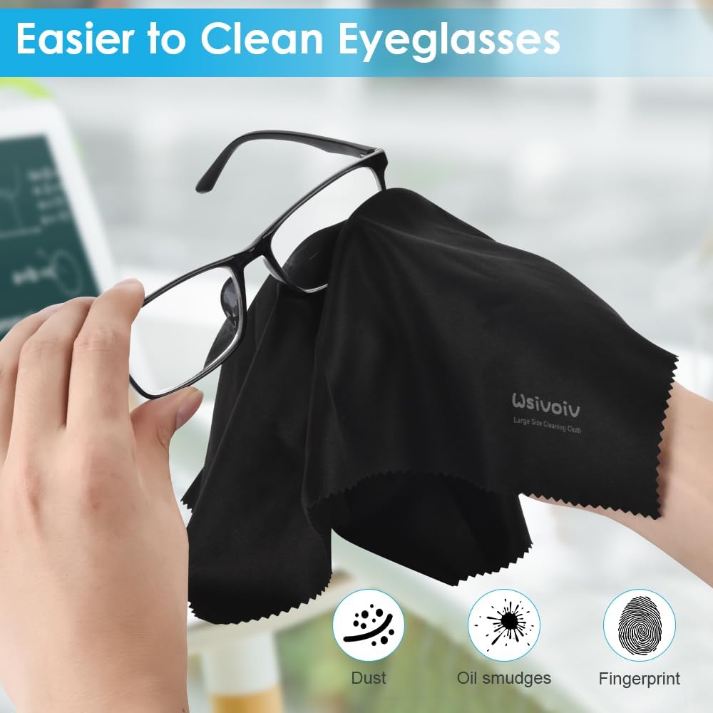 6PCS Large Eyeglass Cleaning Cloths, 12 x12 inches Glasses Cleaner, Individually Wrapped, Premium