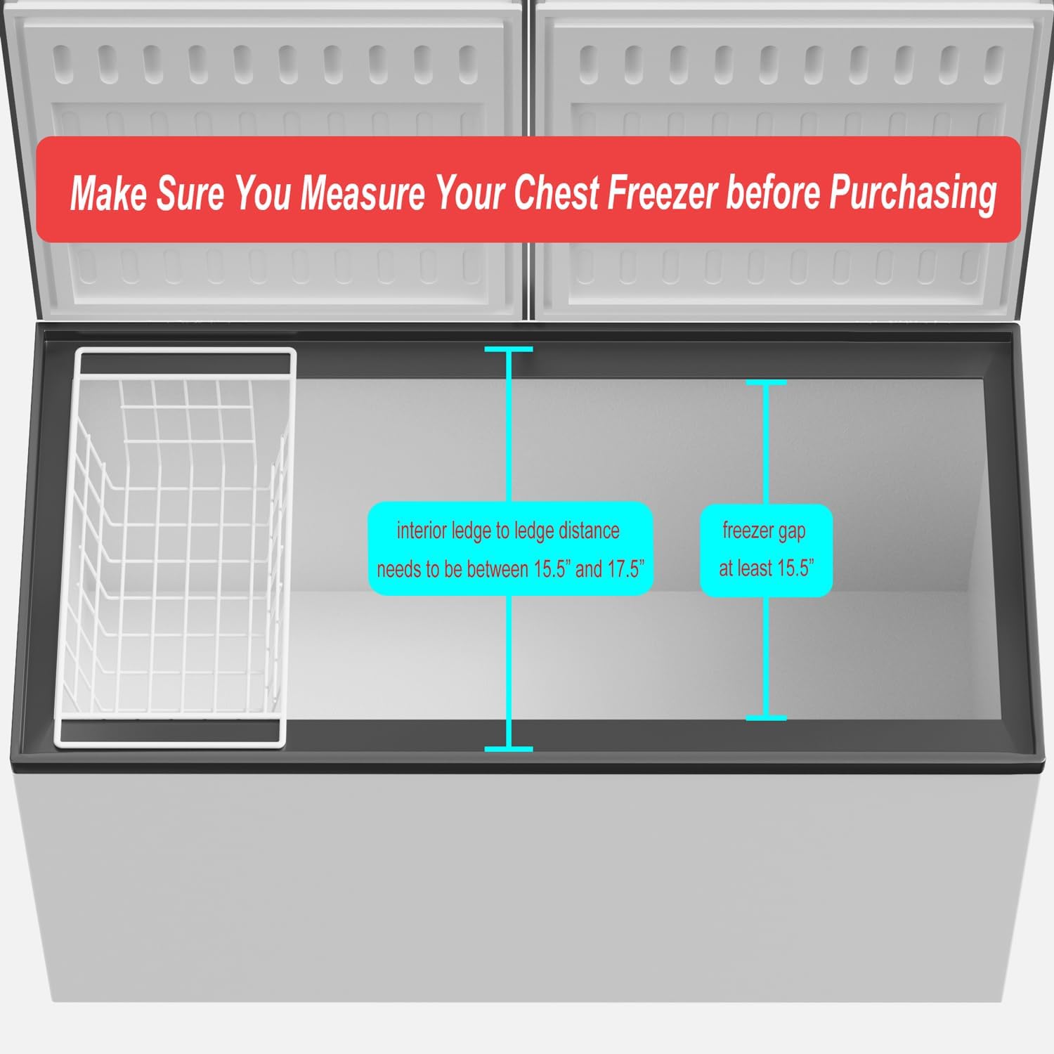 SANNO 17.5in Chest Freezer Basket,Freezer Organizer Bins, Sturdy Metal Wire Freezer Organizer for