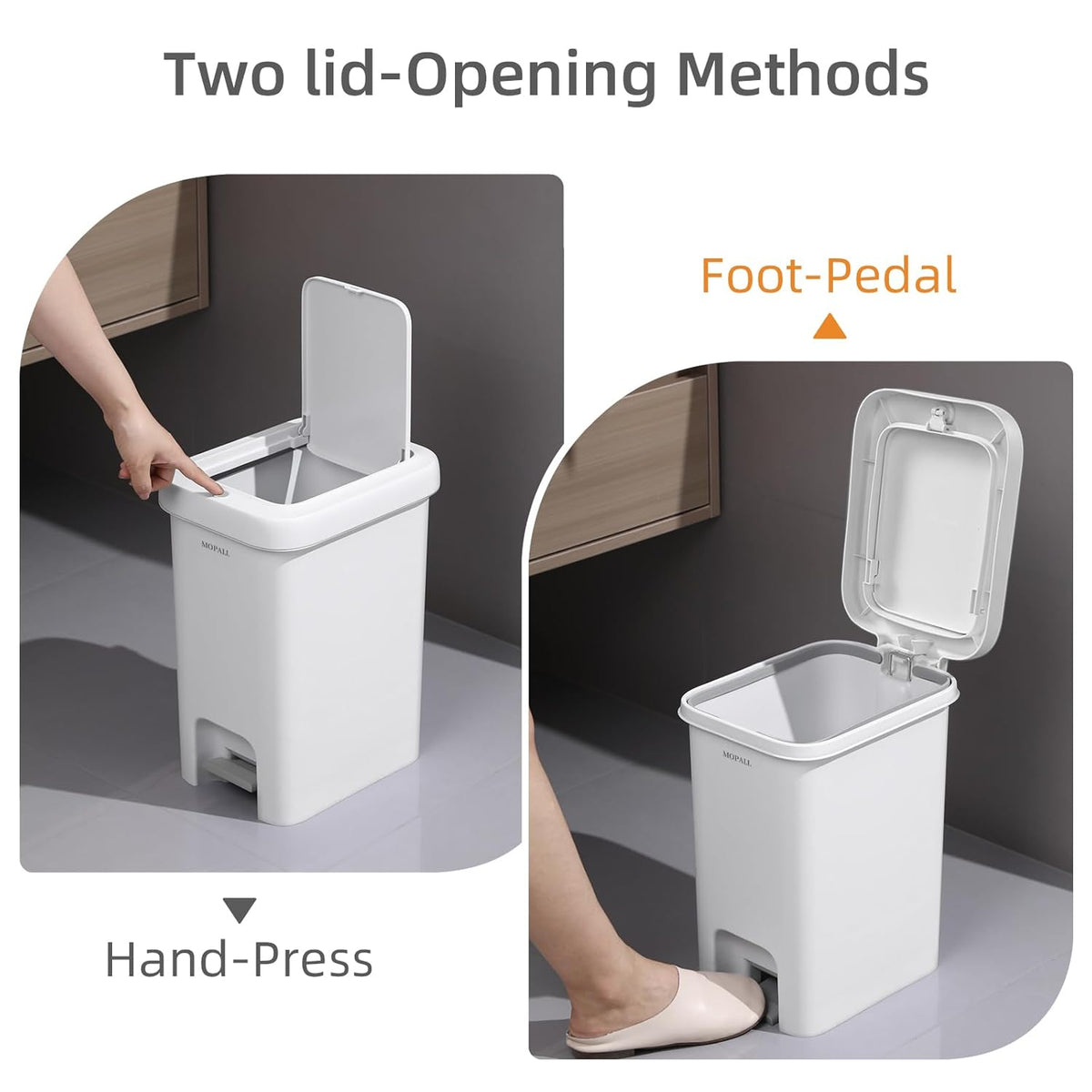 MOPALL Slim Bathroom Trash Can with Lid Soft Close, Garbage Can with Pop-Up Lid & Step On Foot