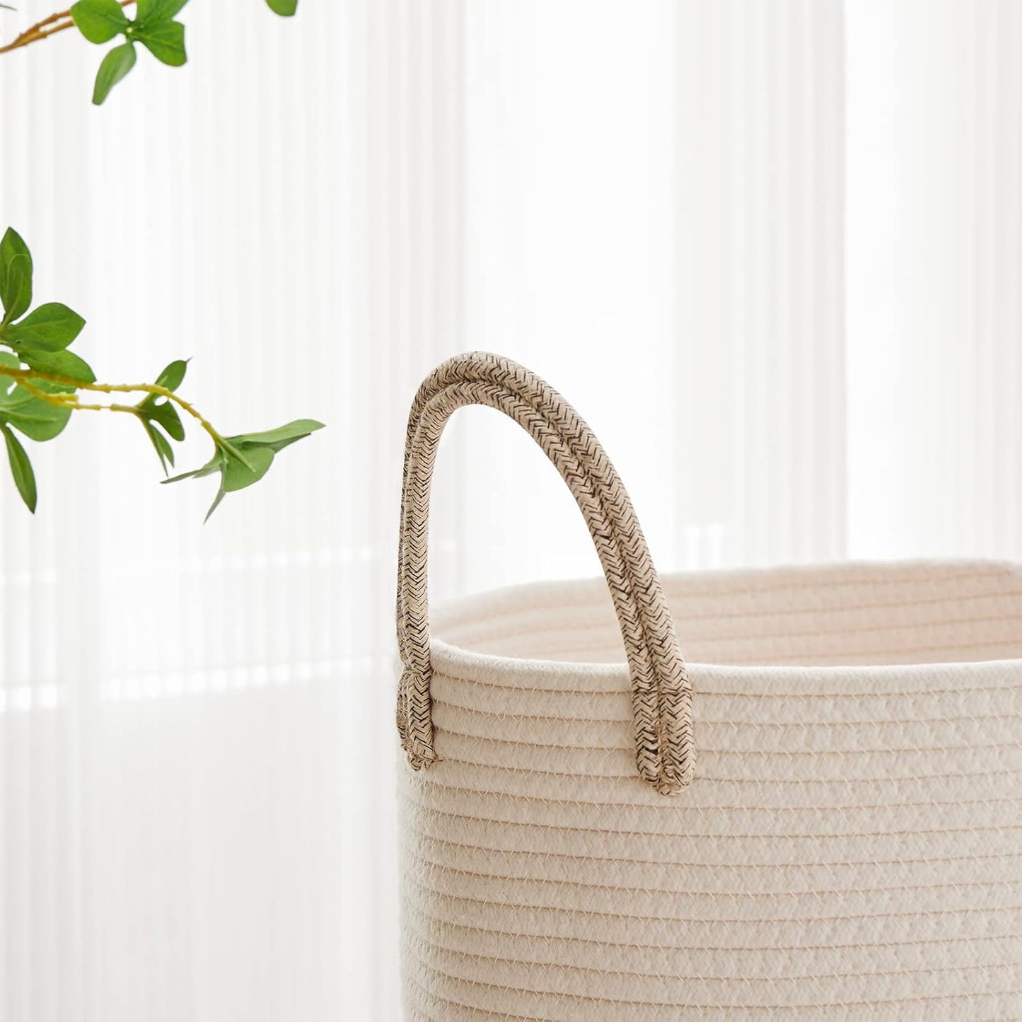 VIPOSCO Large Laundry Hamper, Tall Woven Rope Storage Basket for Blanket, Toys, Dirty Clothes in
