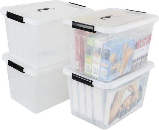 Zopnny 25 Quart Clear Storage Bin with Handle, Plastic Storage Latch Box with Lid, 4 Pack