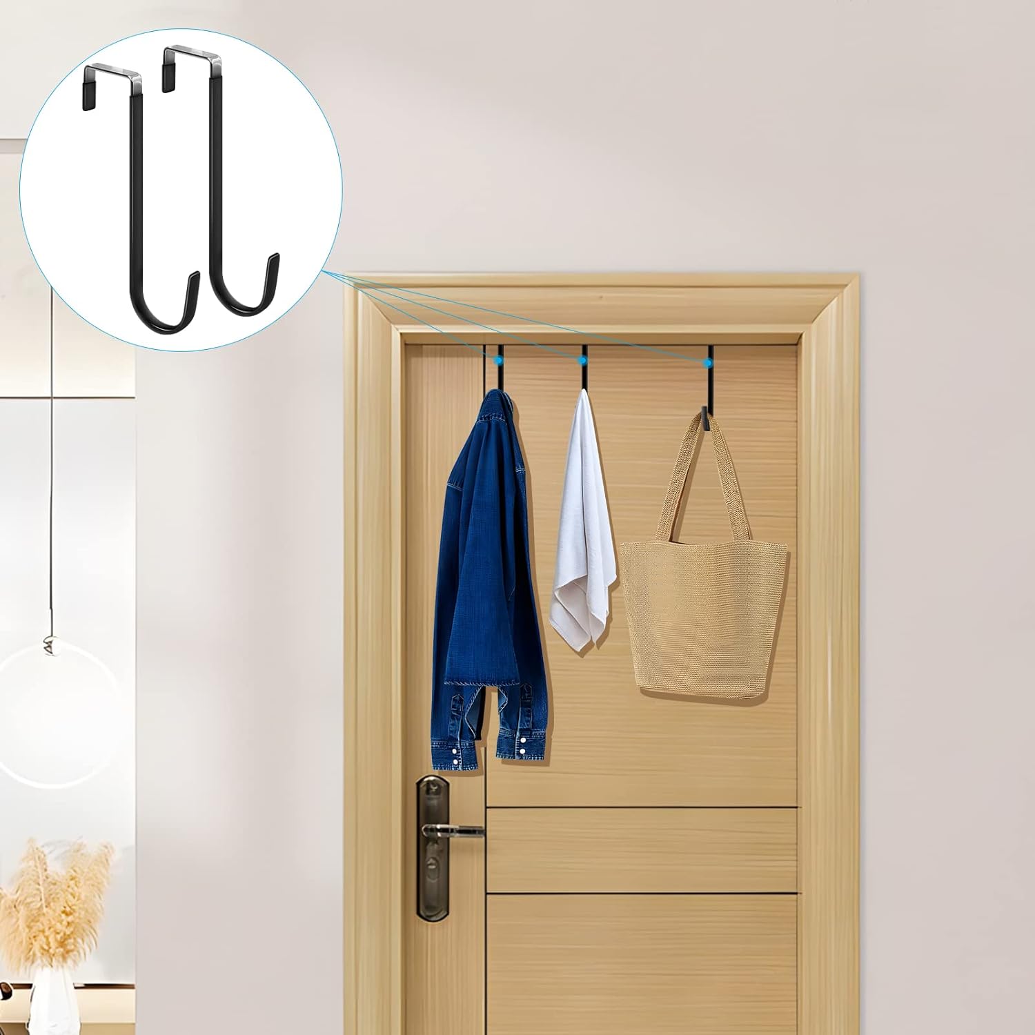 FYY Over The Door Hooks, 6 Pack Upgraded Long Door Hangers Hooks with Rubber Prevent Scratches